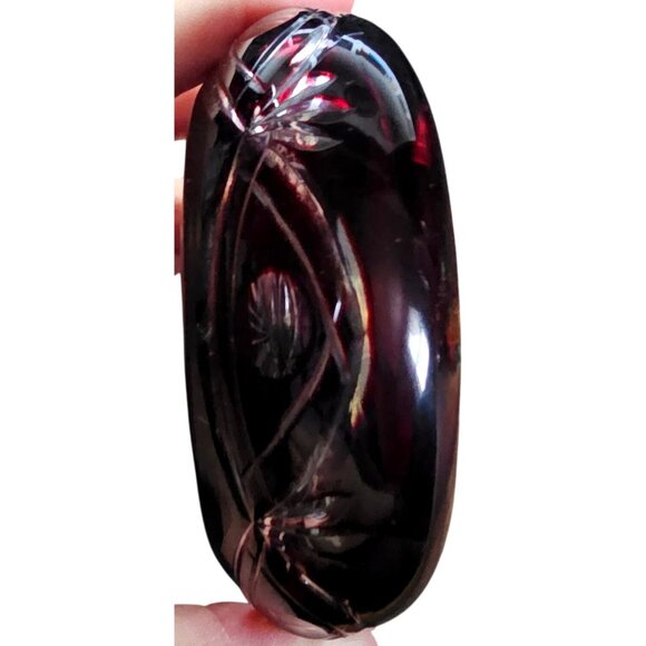 Cut Crystal Ruby Red Glass Bowl With Starburst Pattern Ashtray - Picture 3 of 4